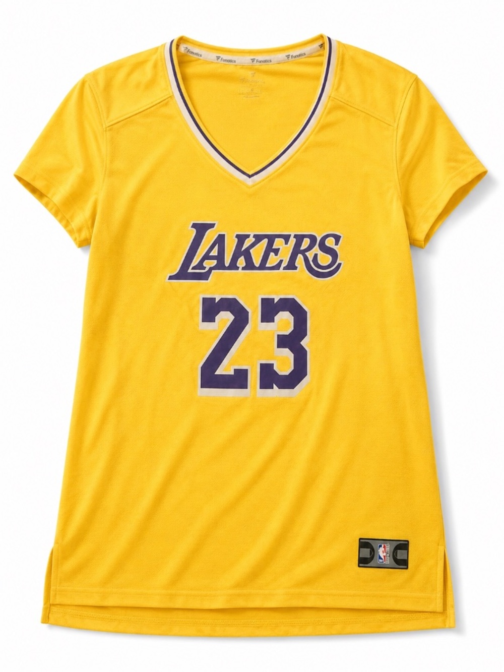 Lakers LeBron James #23 Fanatics Women's Gold V-Neck Tee Large